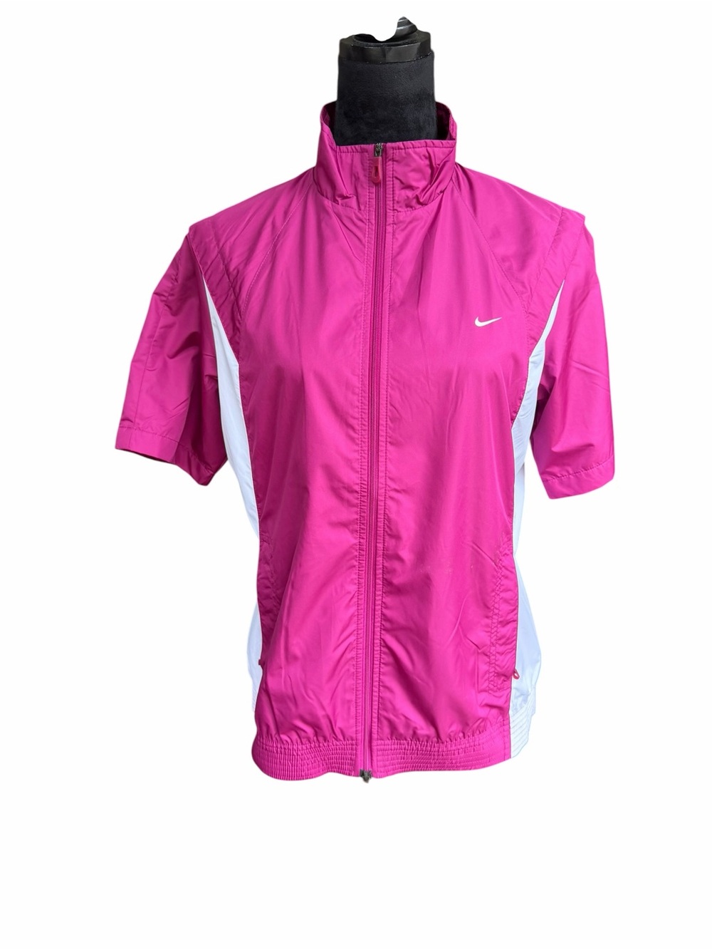 Nike Women's Hot Pink Short-Sleeve Windbreaker with White Panels Size XL